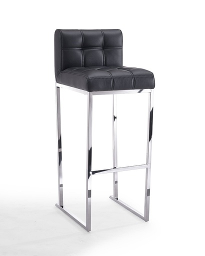 [BS1368P-BLK] Eva Barstool black faux leather tufted seat and backrest stainless steel base
